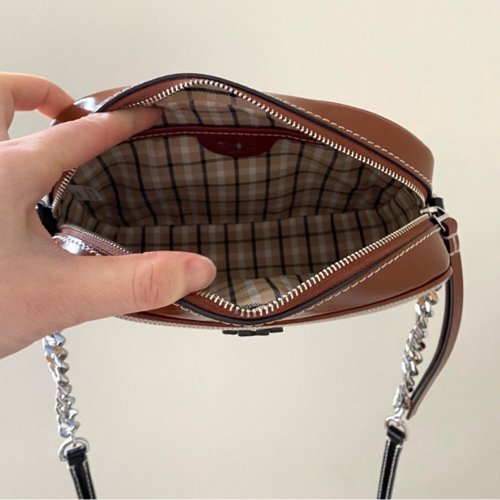 Tory Burch McGraw Color Block Patent Leather Canvas Camera Crossbody Bag - Picture 13 of 15
